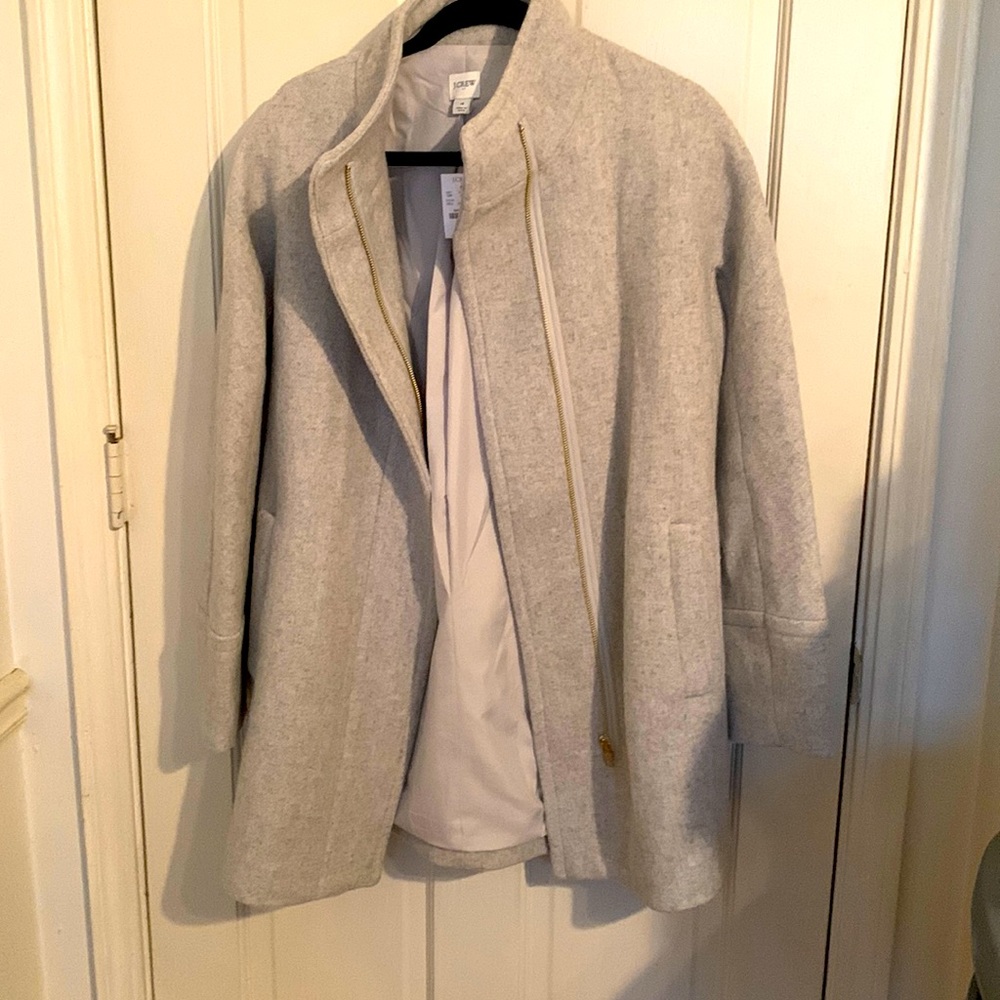 Brand new J.Crew City Coat in Heather Dusk (light grey). Size: 4 Regular
